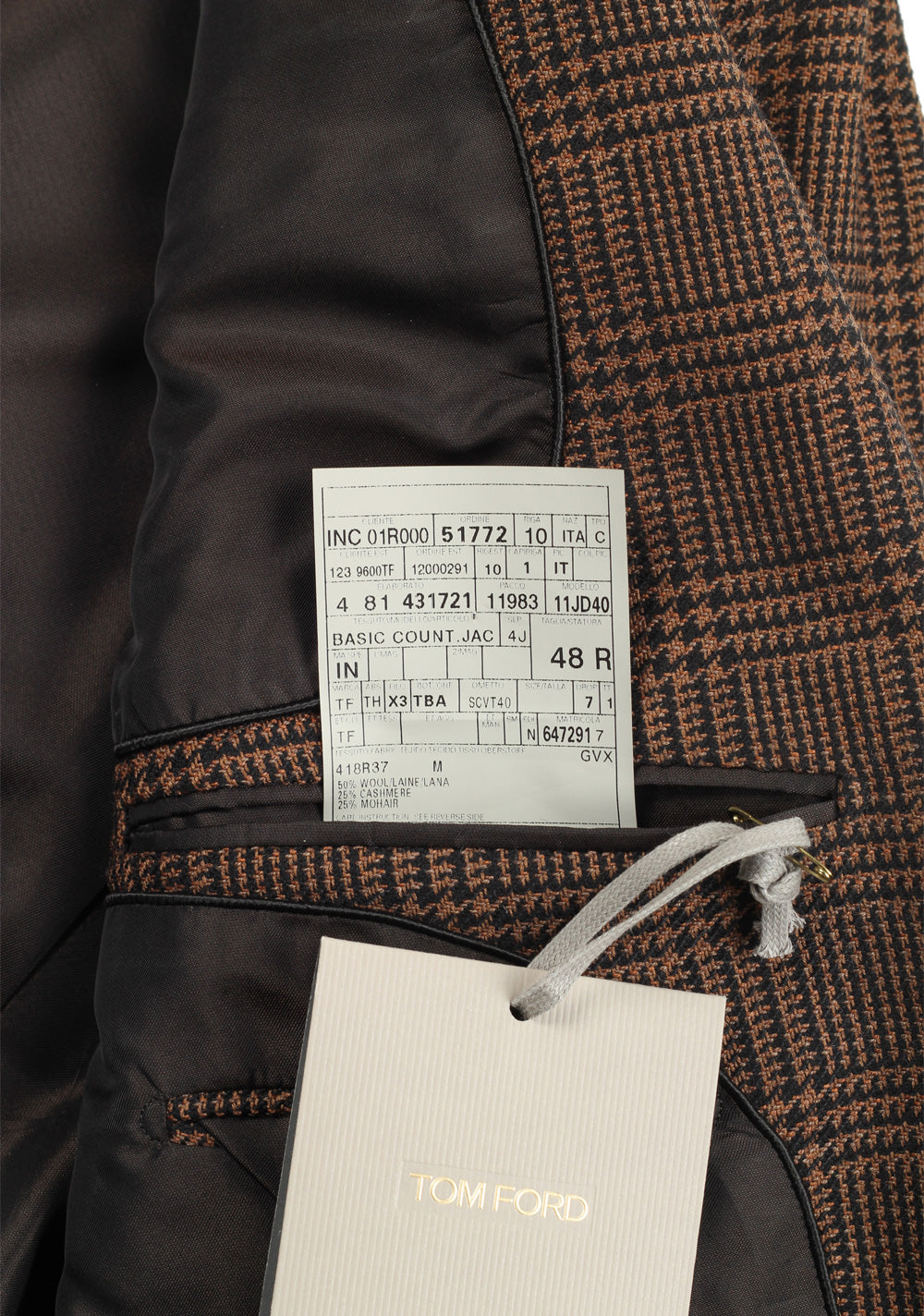 TOM FORD Basic Count Jac Checked Brown Sport Coat Size 48 / 38R U.S.