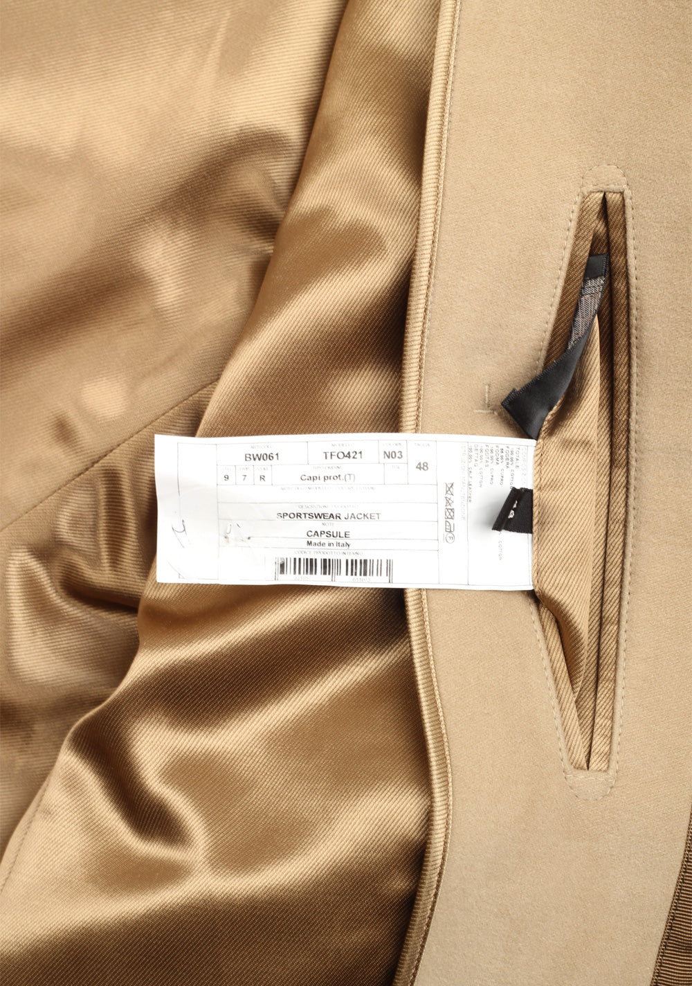 TOM FORD Camel Jacket Coat 48 / 38R U.S. in cotton