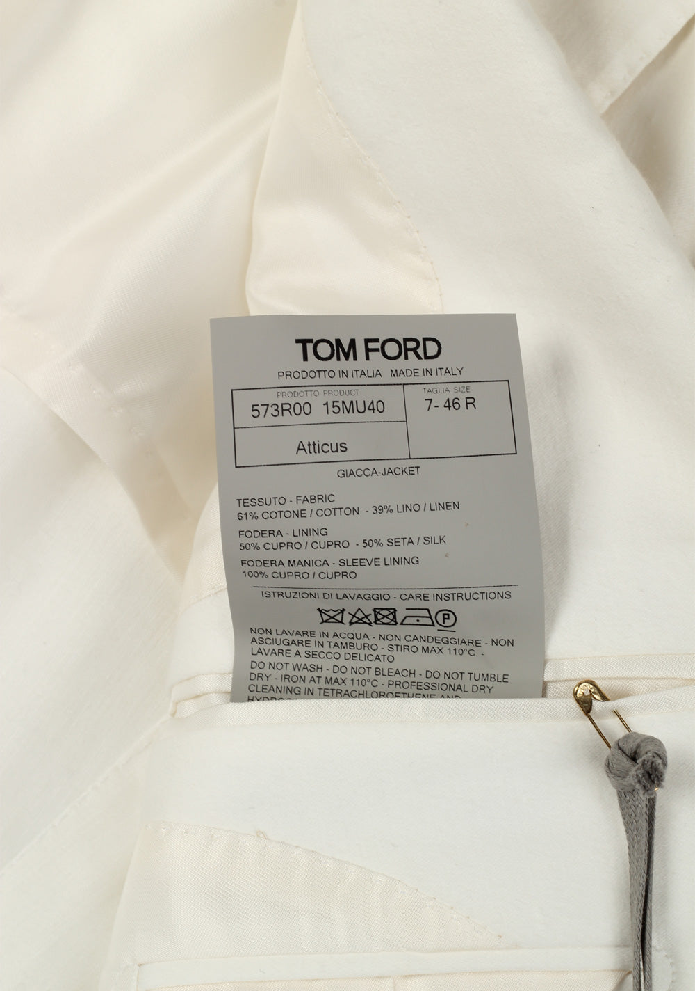 TOM FORD Atticus White Sport Coat Size 46 / 36R U.S.