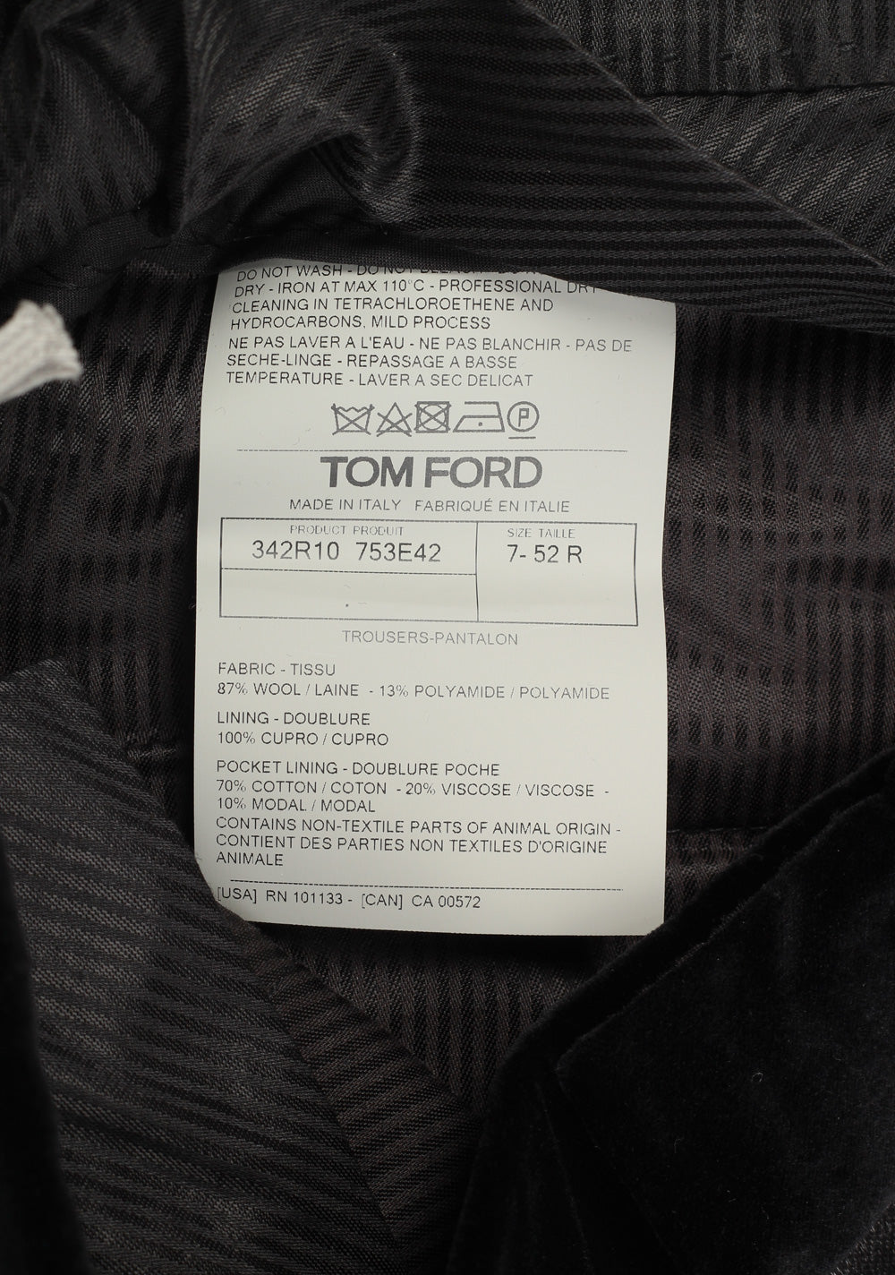 TOM FORD Black Cocktail Tuxedo Trousers Size 52 / 36 U.S.
