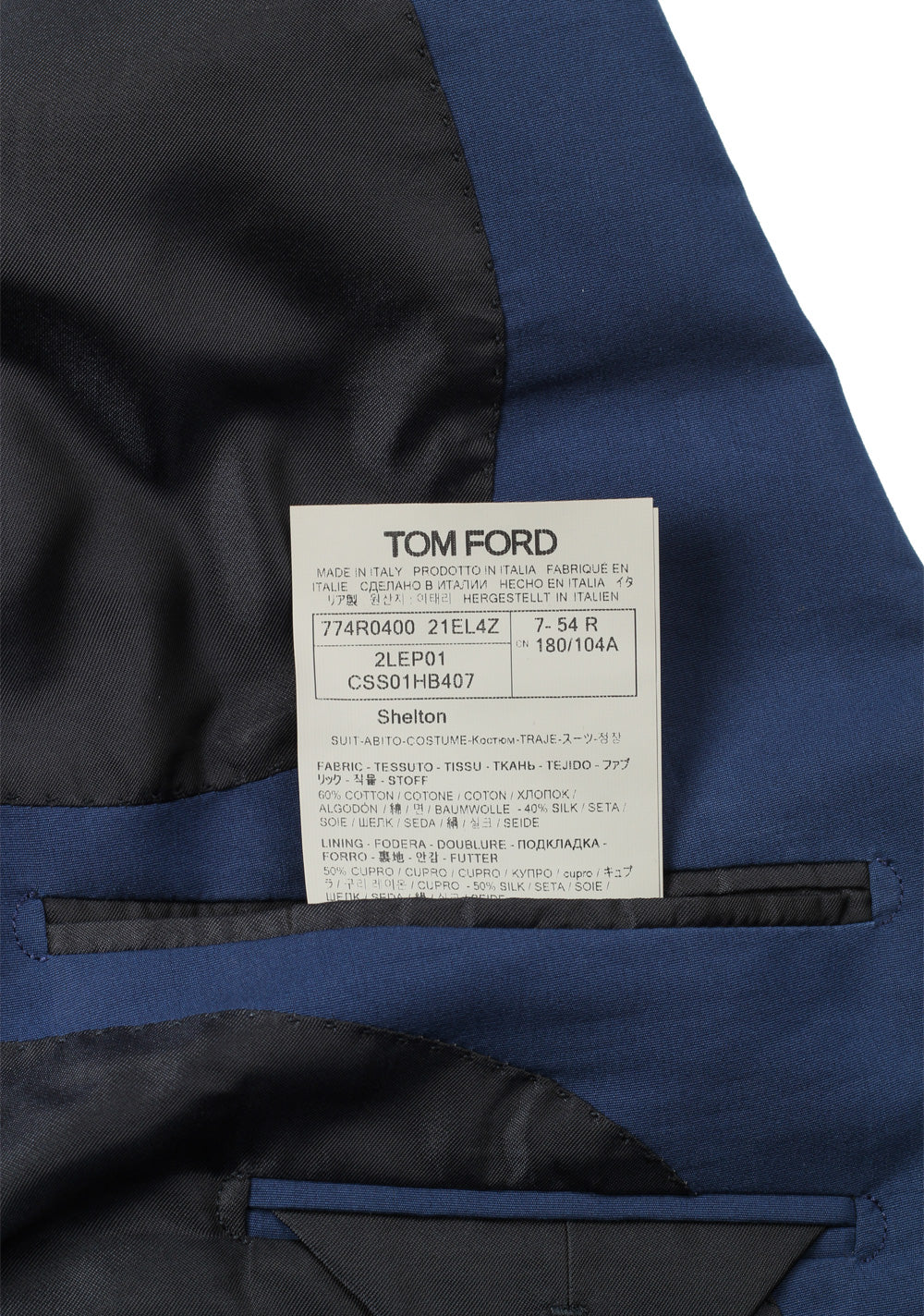 TOM FORD Shelton Solid Blue Silk Blend Suit Size 54 / 44R U.S.