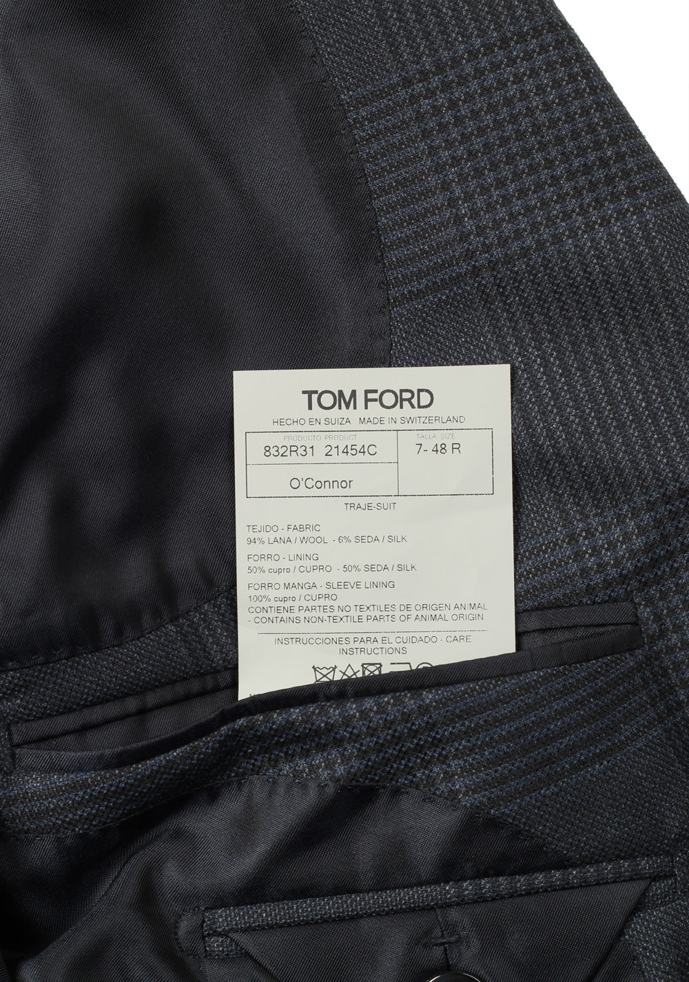 TOM FORD O'Connor Wool Silk James Bond Checked Blue Suit