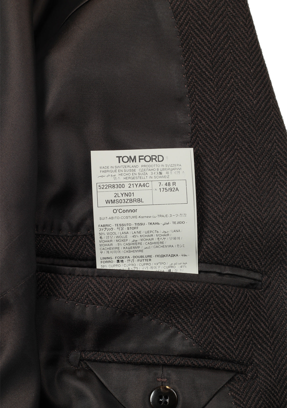 TOM FORD O'Connor Brown Herringbone Mohair Blend Suit