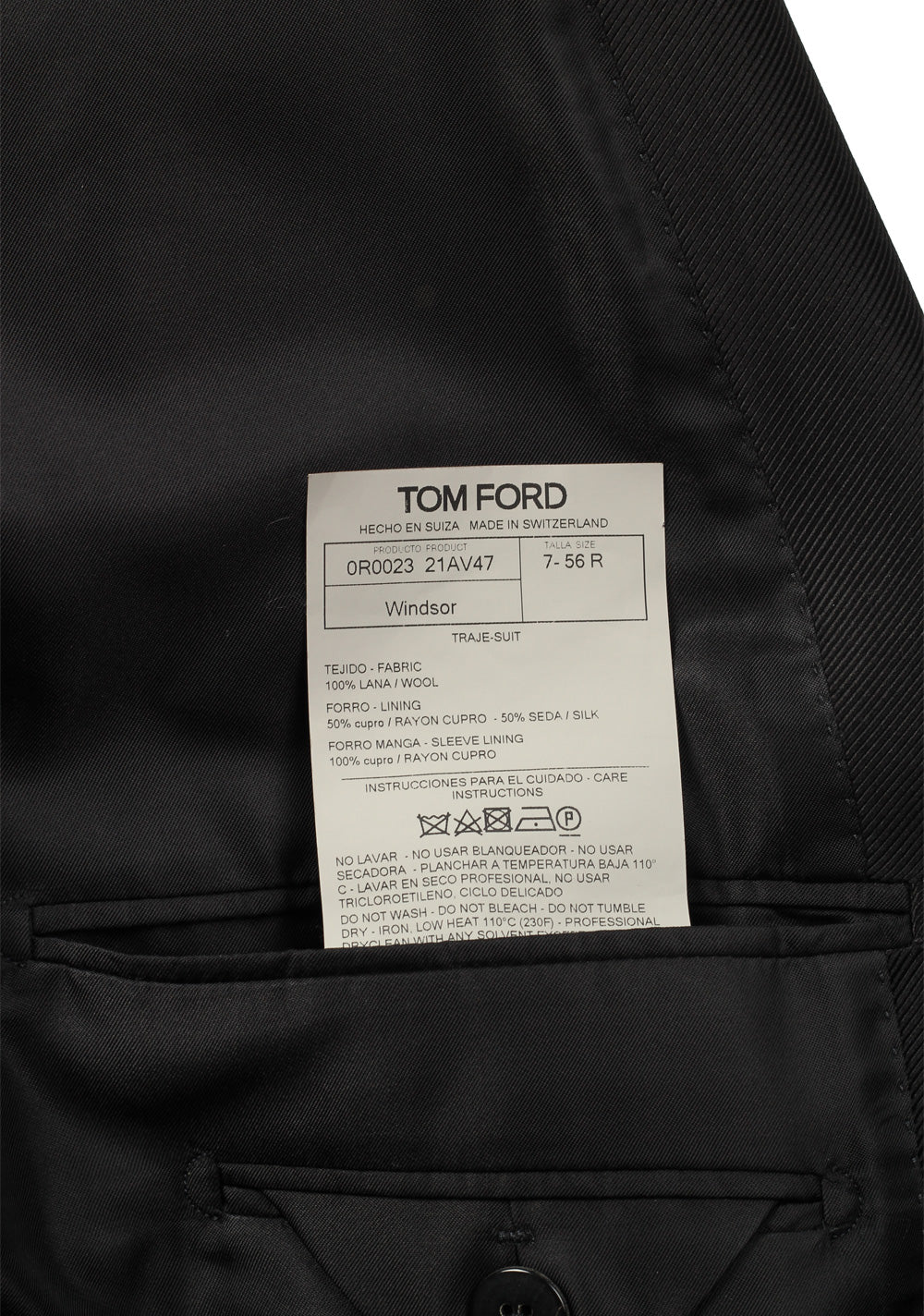 TOM FORD Windsor Black Tuxedo Suit Smoking  Shawl Collar Size 56 / 46R U.S. Fit A
