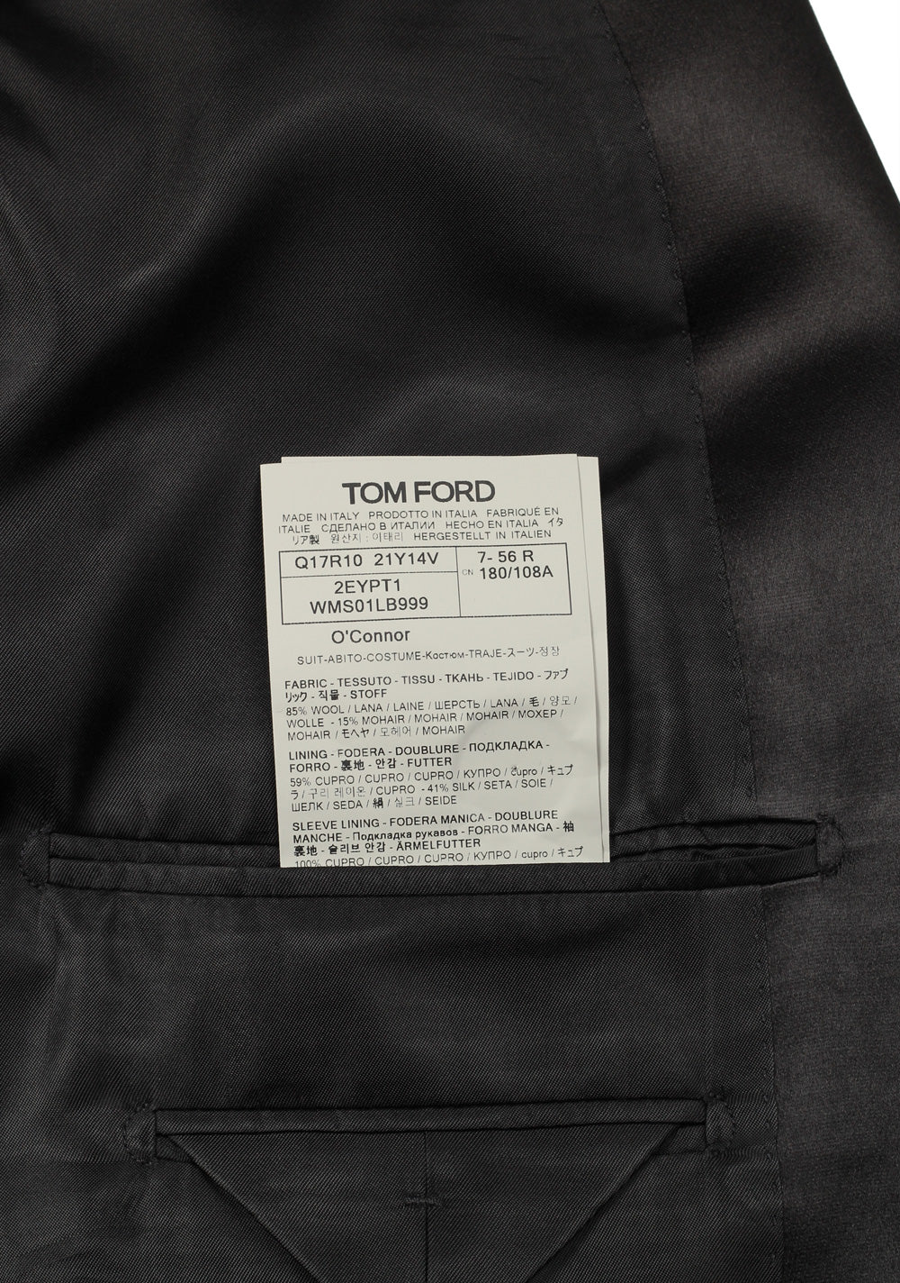 TOM FORD O'Connor Black Tuxedo Suit Smoking  Shawl Collar Size 56 / 46R U.S. Fit Y
