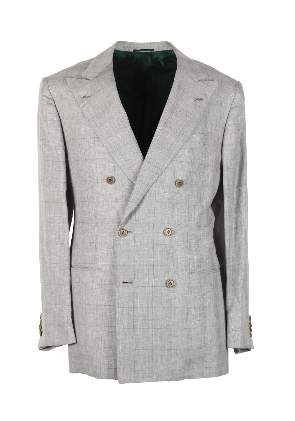 Kiton Suit Size 48 / 38R U.S. Double Breasted Linen Wool Silk | Costume Limité