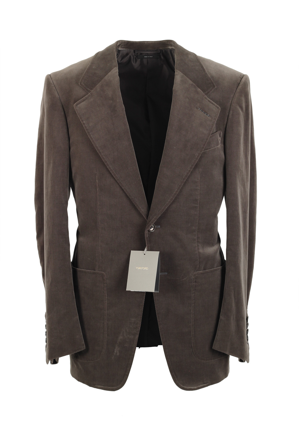 TOM FORD Wetherby Brownish Gray Sport Coat Velvet Tuxedo Dinner Jacket Size 48 / 38R U.S. Cotton Base T | Costume Limité
