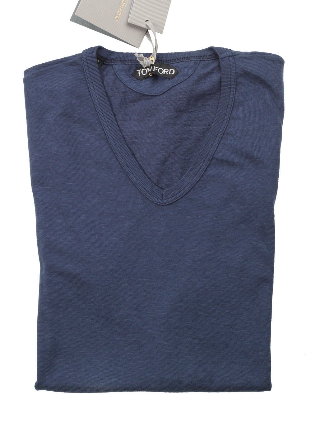 TOM FORD V Neck Tee Blue Shirt Size 46 / 36R U.S. | Costume Limité