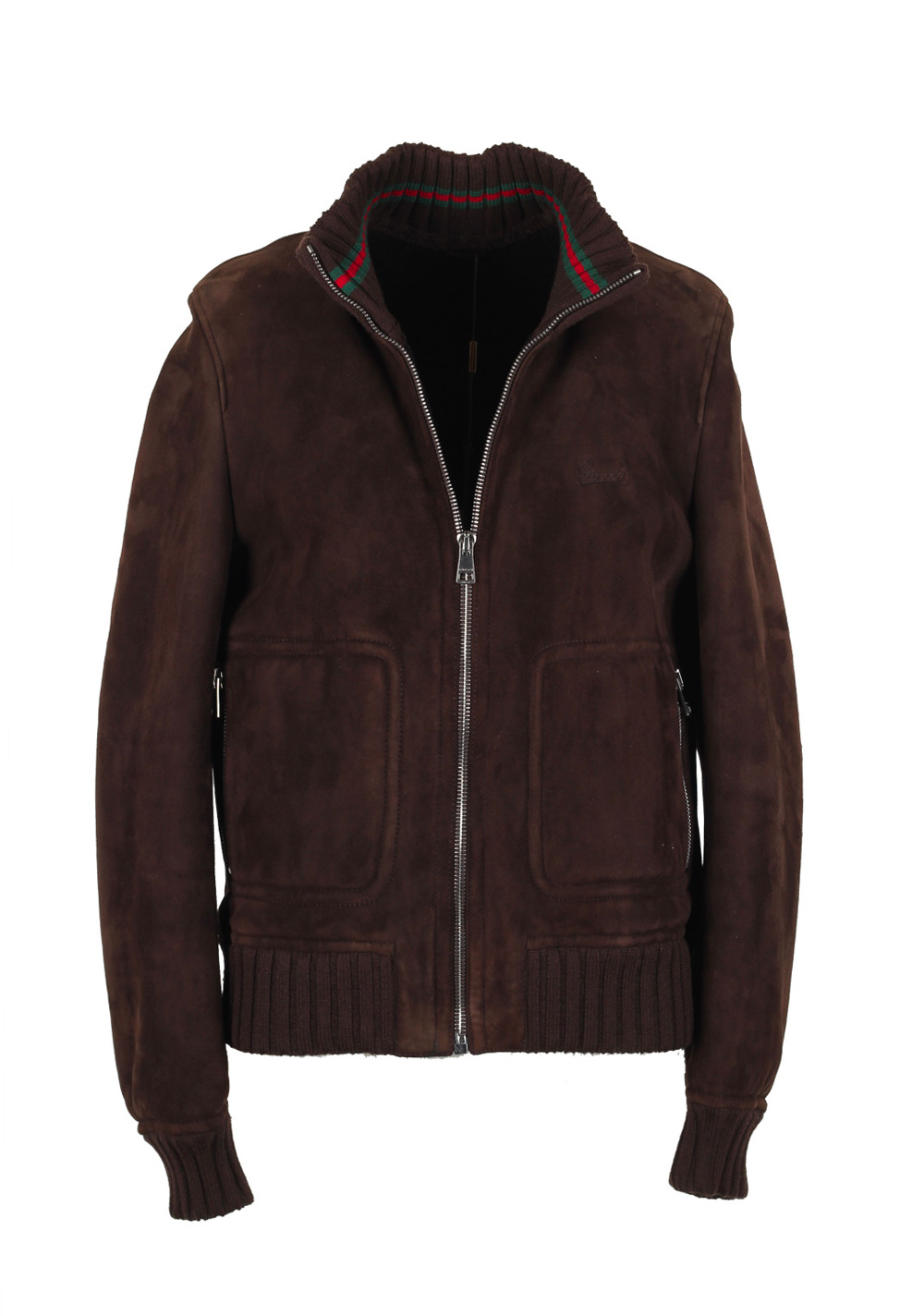 Gucci Brown Leather Bomber Jacket Coat Size 50 / 40R U.S. With Lamb Fur Lining | Costume Limité