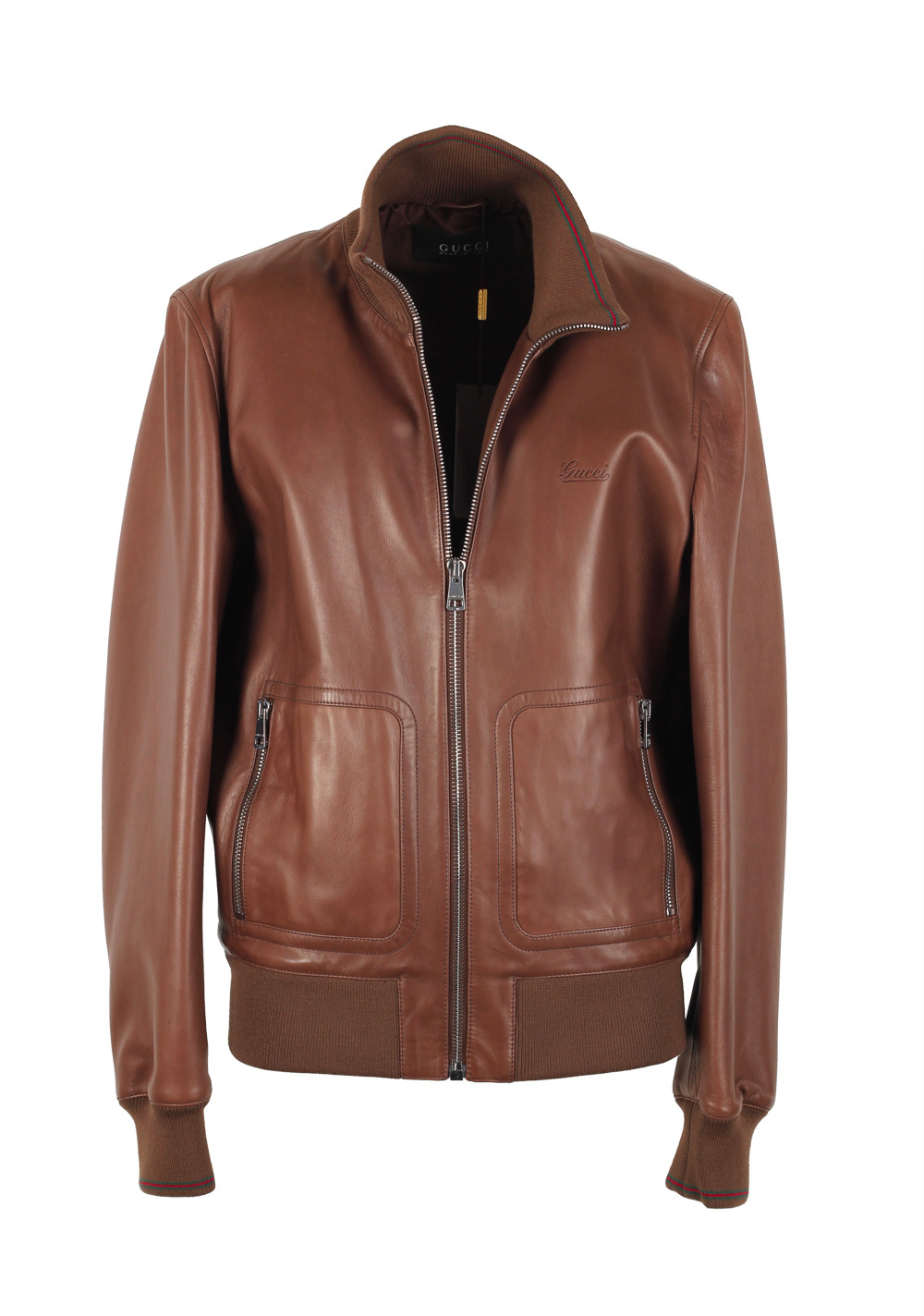 Gucci Brown Nappa Leather Bomber Jacket Coat Size 56 / 46R U.S. | Costume Limité