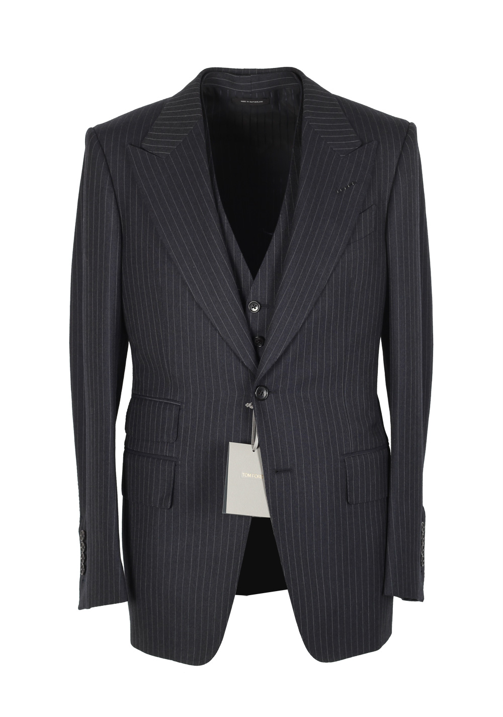 TOM FORD Shelton Charcoal Striped 3 Piece Suit Size 46 / 36R U.S. Wool | Costume Limité