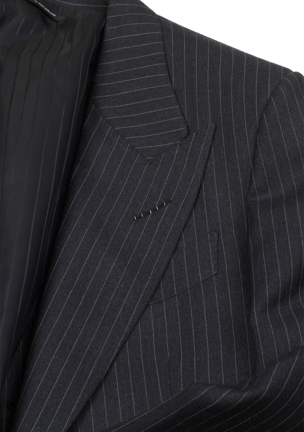 TOM FORD Shelton Charcoal Striped 3 Piece Suit Size 46 / 36R U.S. Wool | Costume Limité