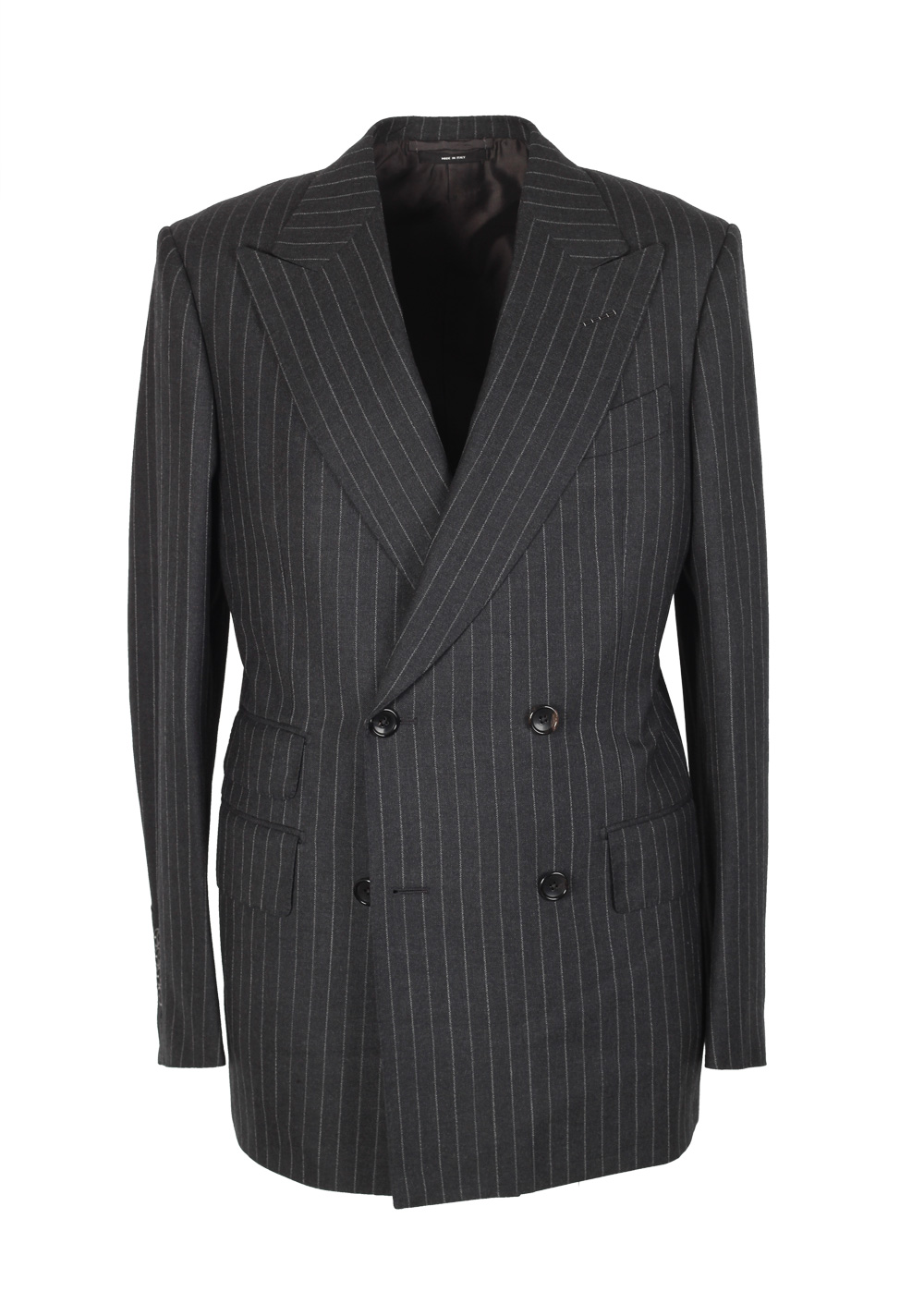 TOM FORD Shelton Double Breasted Striped Gray Suit Size 46 / 36R U.S. Wool | Costume Limité