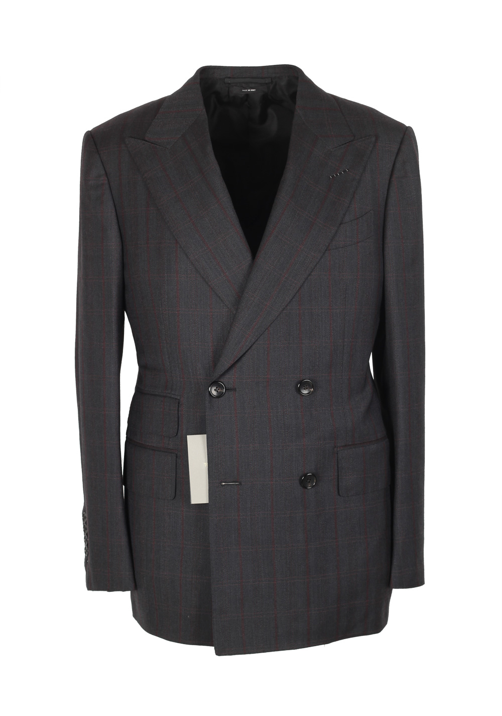 TOM FORD Shelton Double Breasted Checked Gray Suit Size 46 / 36R U.S. Wool Cashmere | Costume Limité