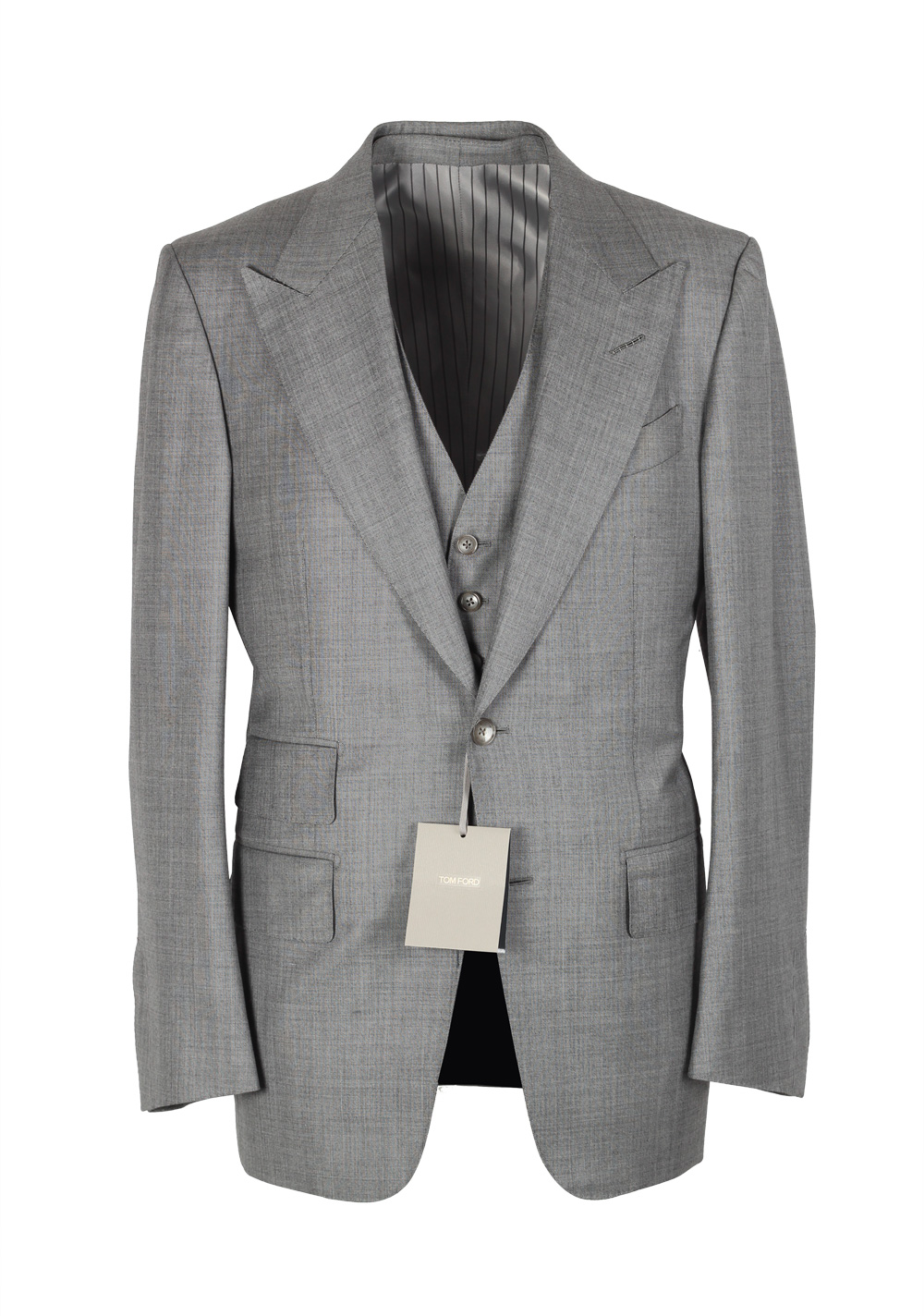 TOM FORD Windsor Sharkskin Gray 3 Piece Suit Size 46 / 36R U.S. Wool Fit A | Costume Limité