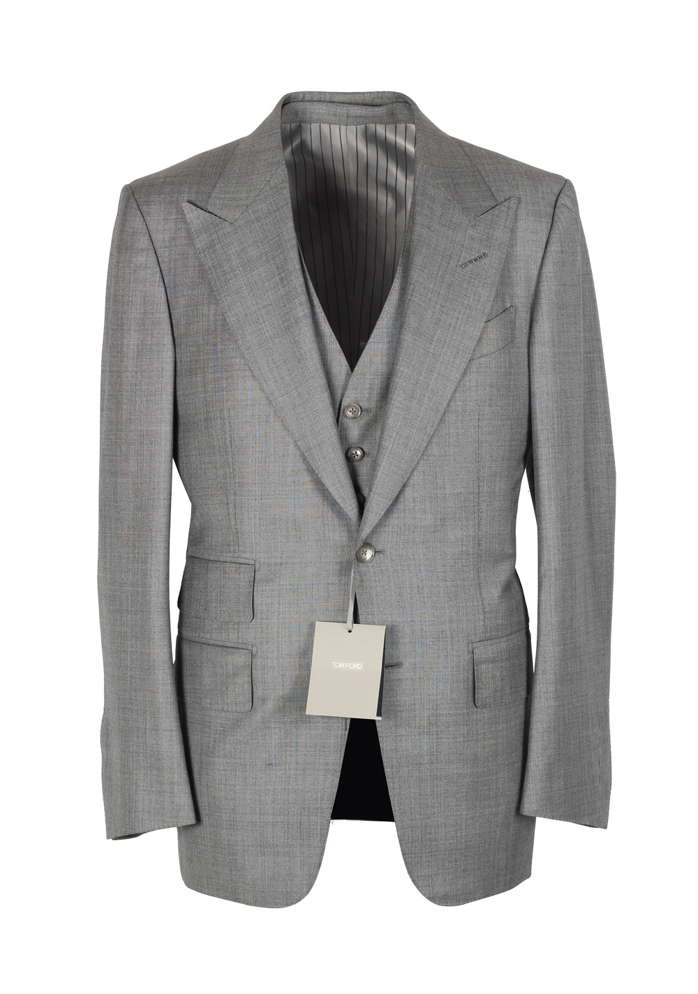 TOM FORD Windsor Sharkskin Gray 3 Piece Suit Size 54 / 44R U.S. Wool Fit A