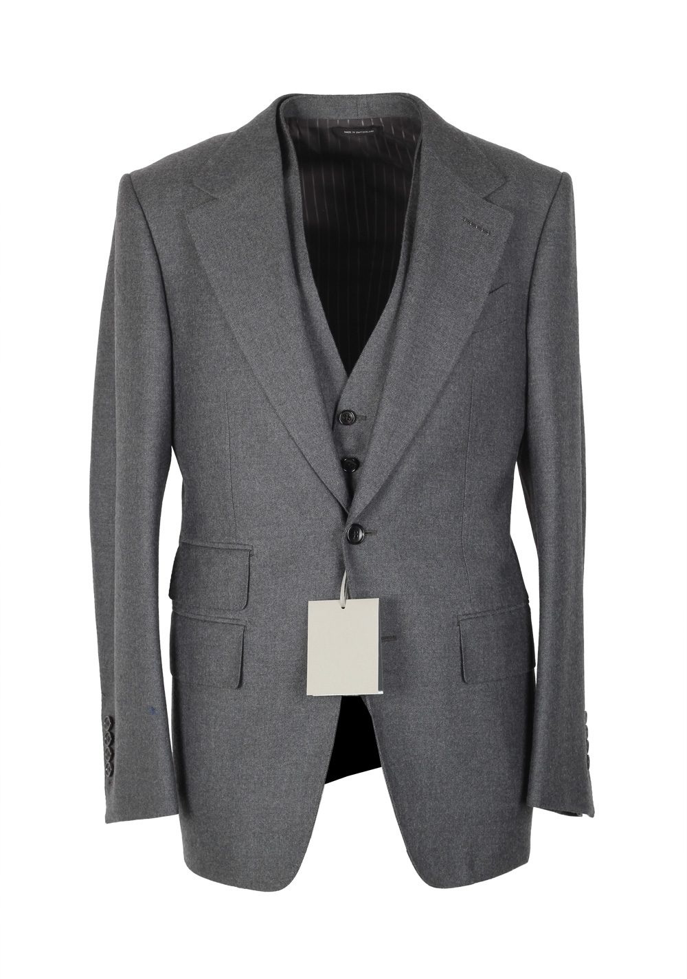 TOM FORD Shelton Solid Gray 3 Piece Suit Size 46 / 36R U.S. Wool ...