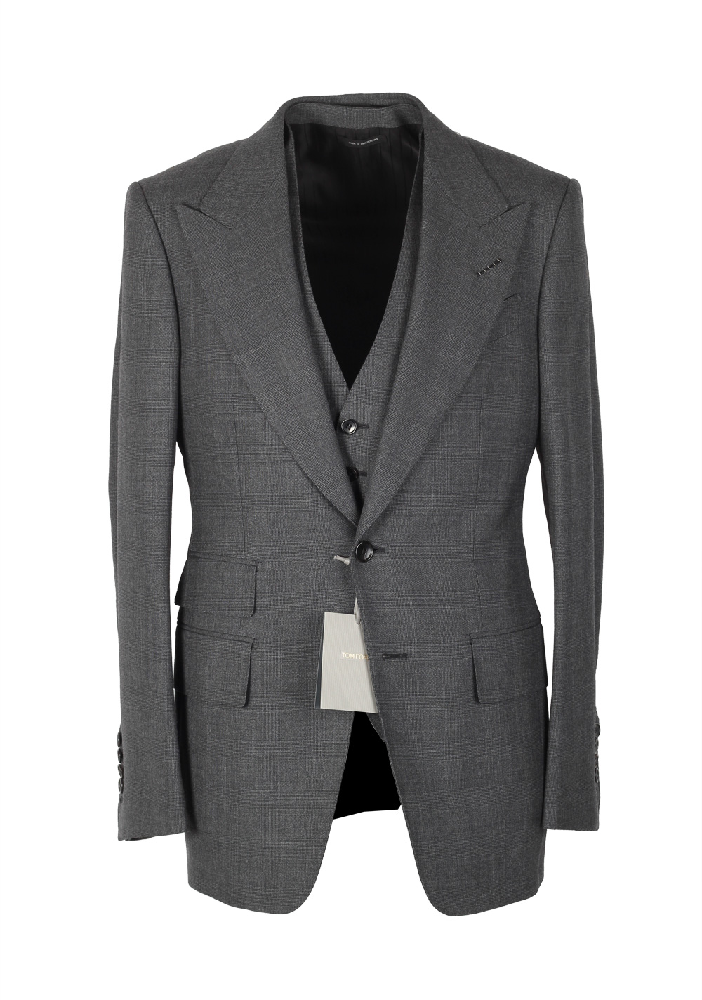 TOM FORD Shelton Gray Checked 3 Piece Suit Size 46 / 36R U.S. Wool
