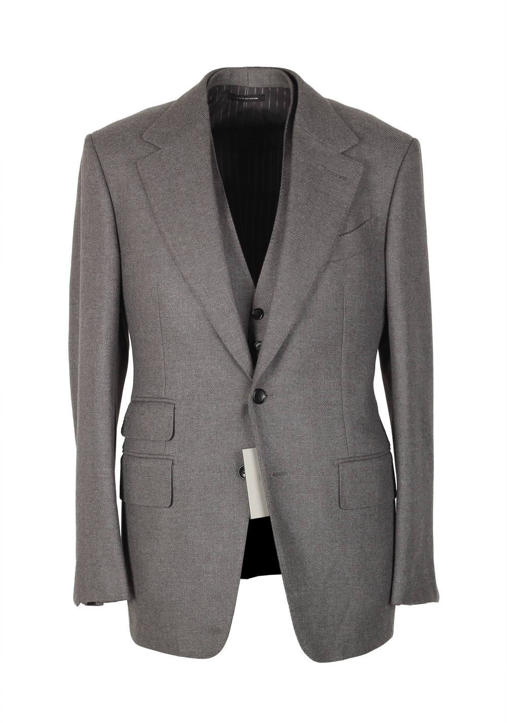 TOM FORD Shelton Brownish Gray Solid 3 Piece Suit Size 46 / 36R U.S. Wool | Costume Limité