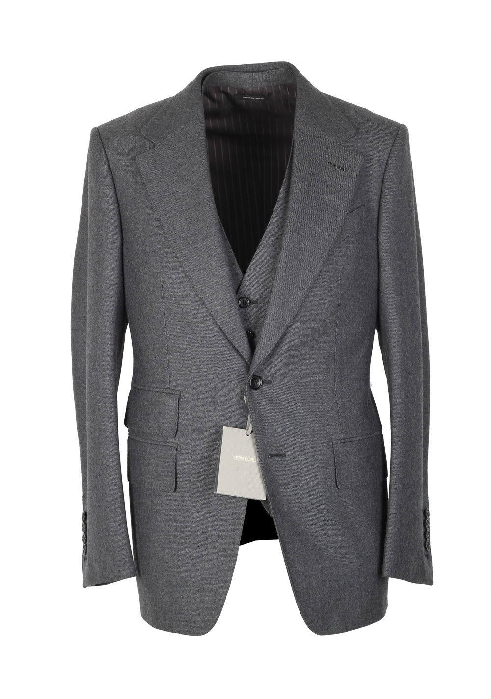 TOM FORD Shelton Solid Gray 3 Piece Suit Size 46 / 36R U.S. Wool ...
