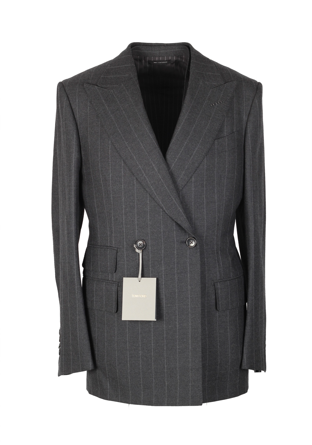TOM FORD Shelton Double Breasted Striped Gray 3 Piece Suit Size 46 / 36R U.S. Wool | Costume Limité
