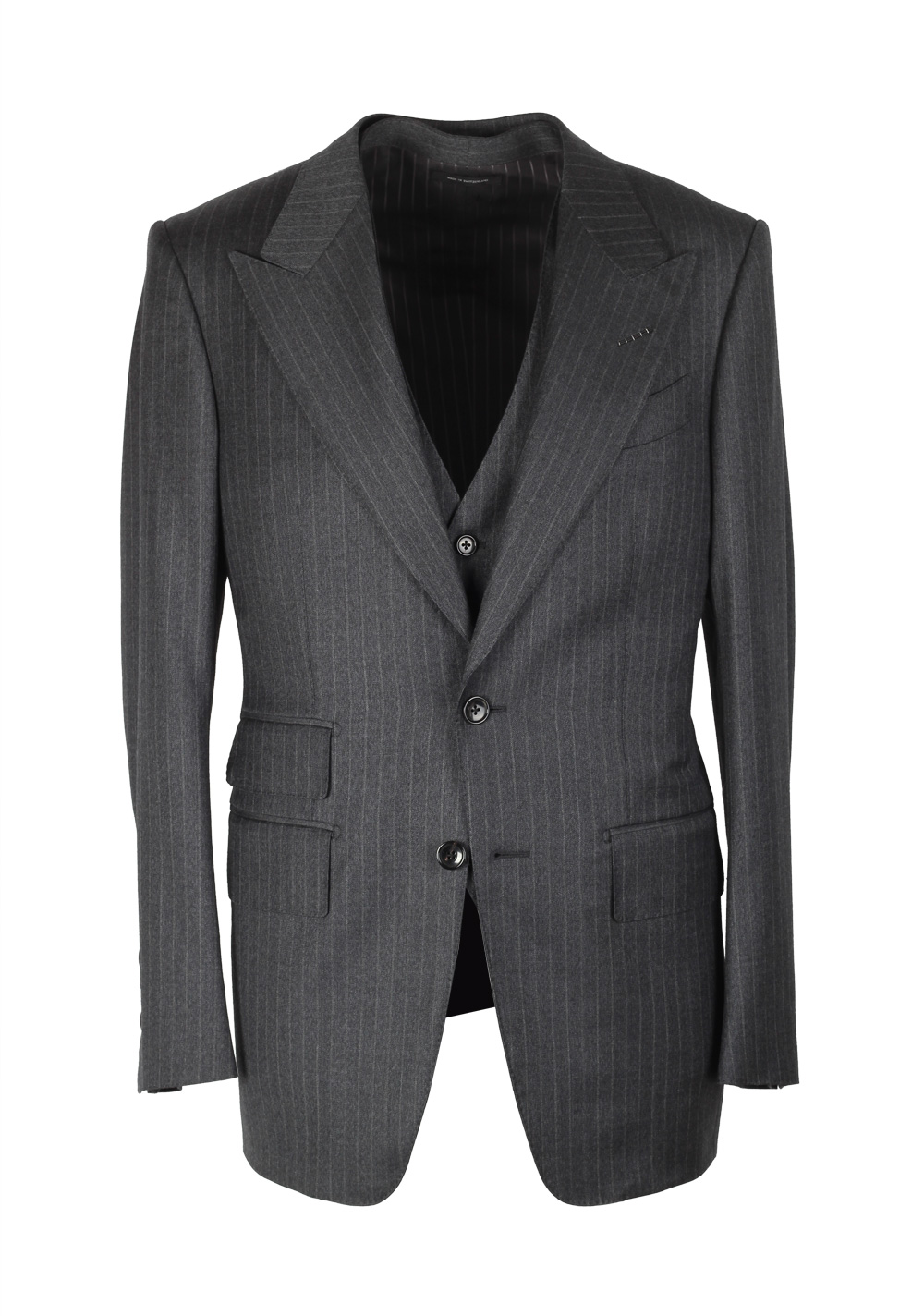 forestille usund smugling TOM FORD Shelton Gray Striped 3 Piece Suit Size 46 / 36R U.S. Wool |  Costume Limité