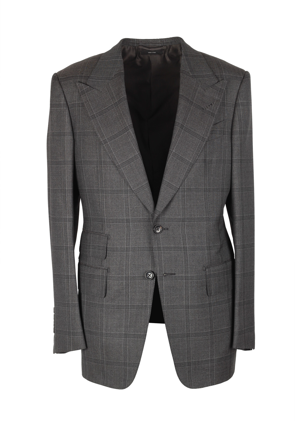 TOM FORD Shelton Checked Gray Suit Size 46 / 36R U.S. Wool Silk | Costume Limité