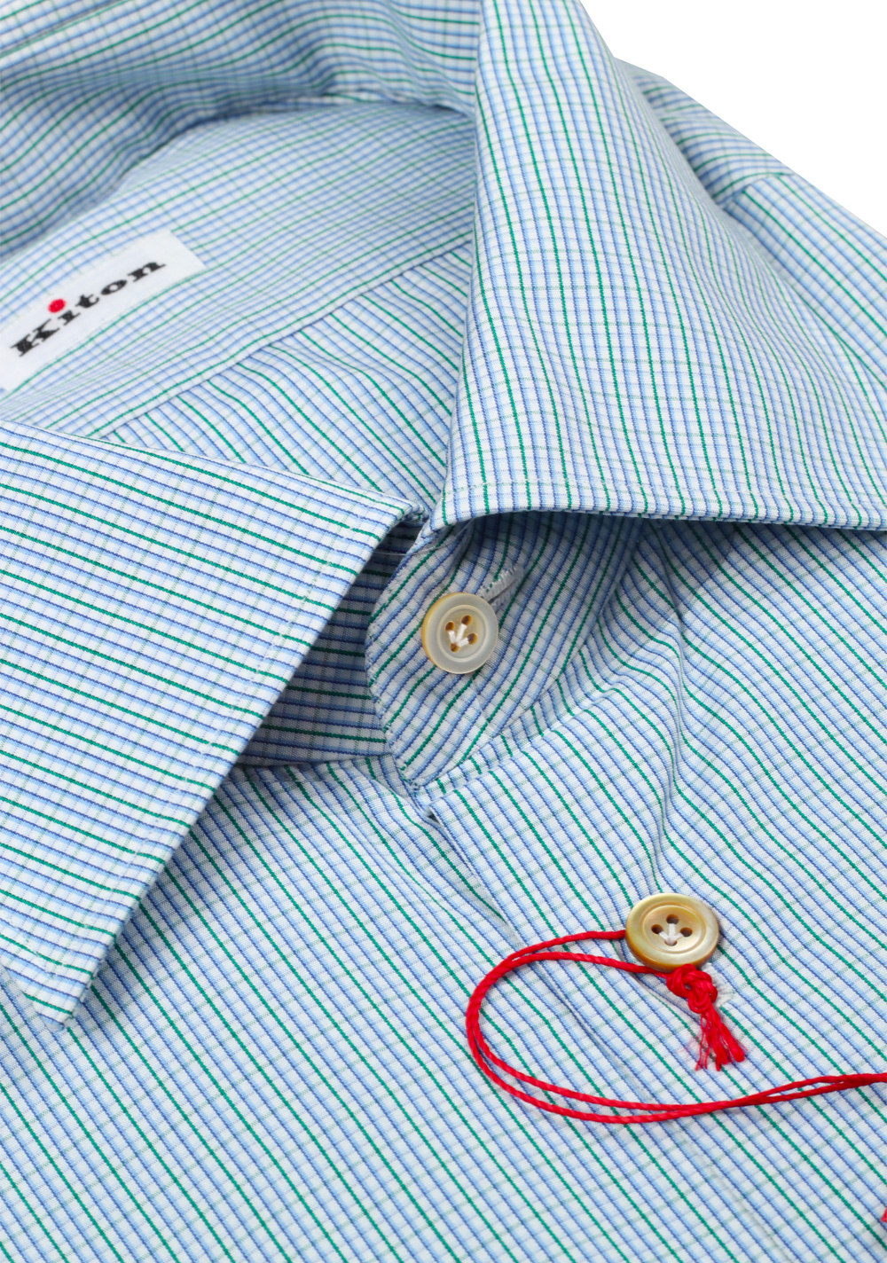 Kiton Checked White Blue Shirt Size 45 / 18 U.S. | Costume Limité