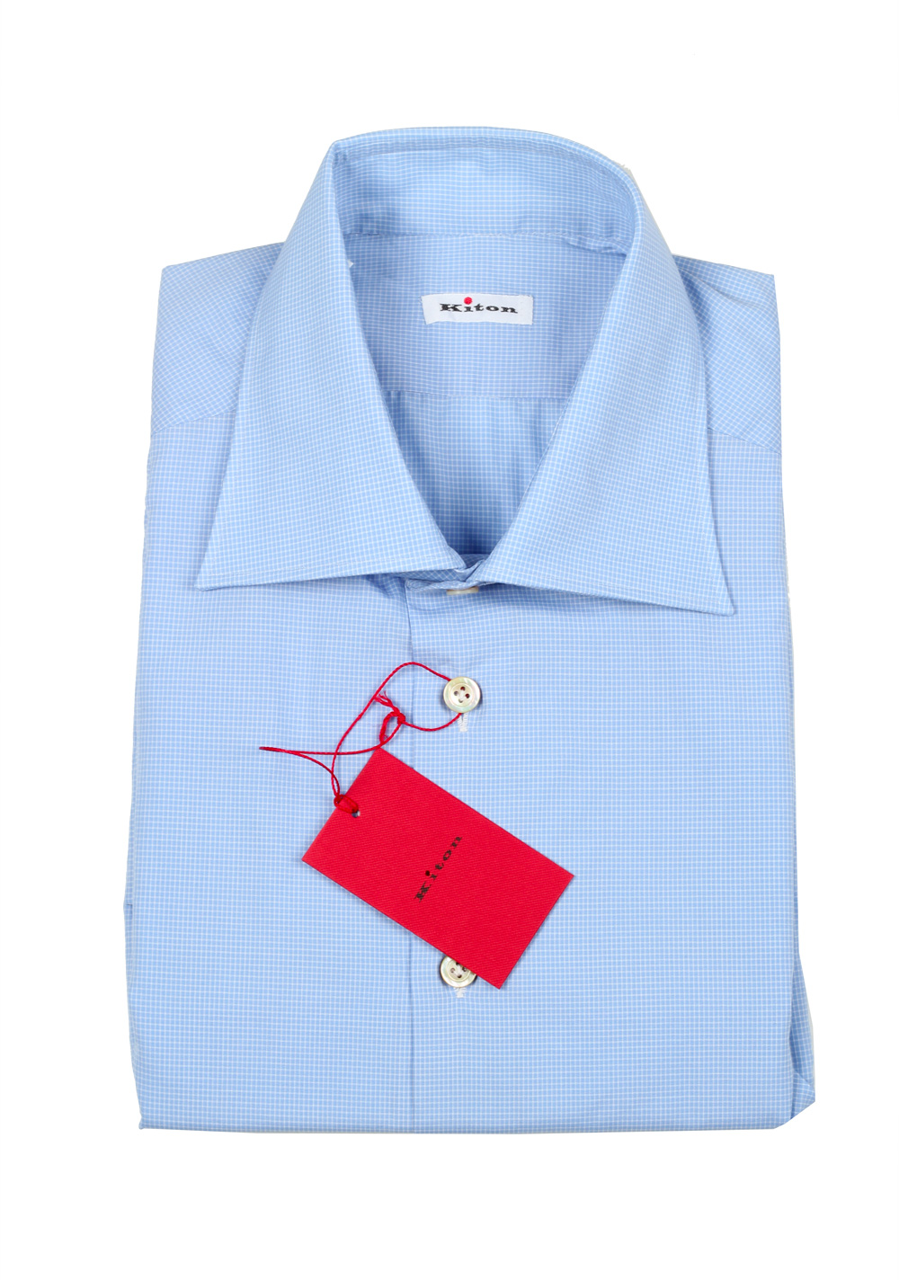 Kiton Checked White Blue Shirt Size 42 / 16,5 U.S. | Costume Limité