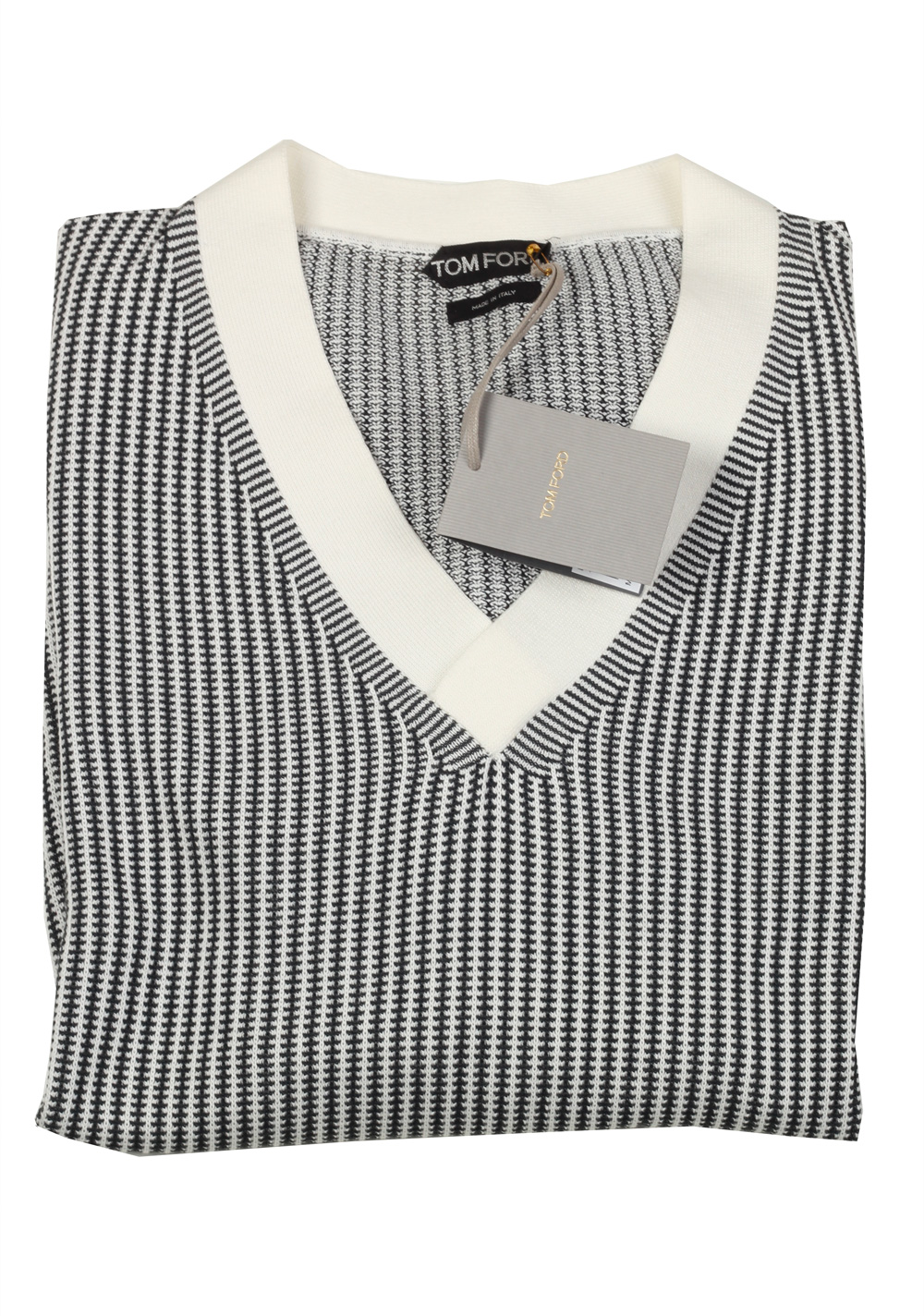 TOM FORD Black White V Neck Pullover Sweater Size 54 / 44R U.S. | Costume Limité