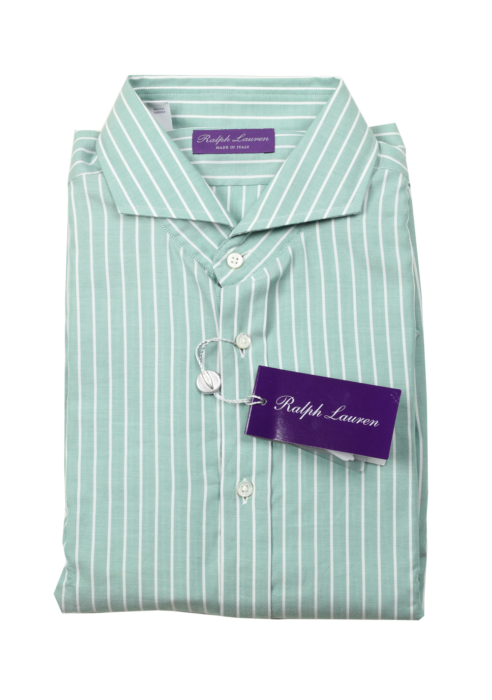 Ralph Lauren Purple Label Green Striped Shirt Size 43 / 17 U.S. | Costume Limité