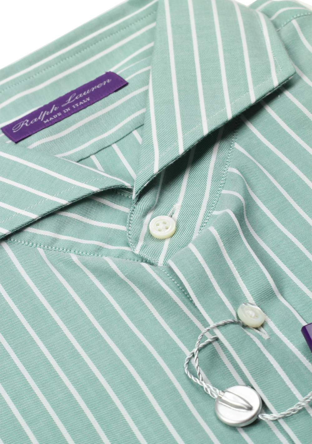 Ralph Lauren Purple Label Green Striped Shirt Size 43 / 17 U.S. | Costume Limité