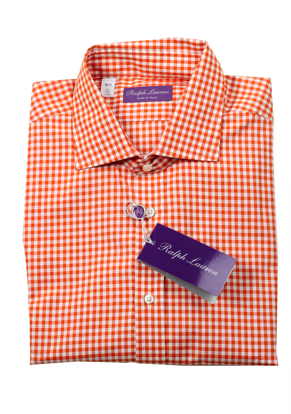 Ralph Lauren Purple Label Rust Brown Checked Shirt Size 42 / 16.5 U.S. | Costume Limité