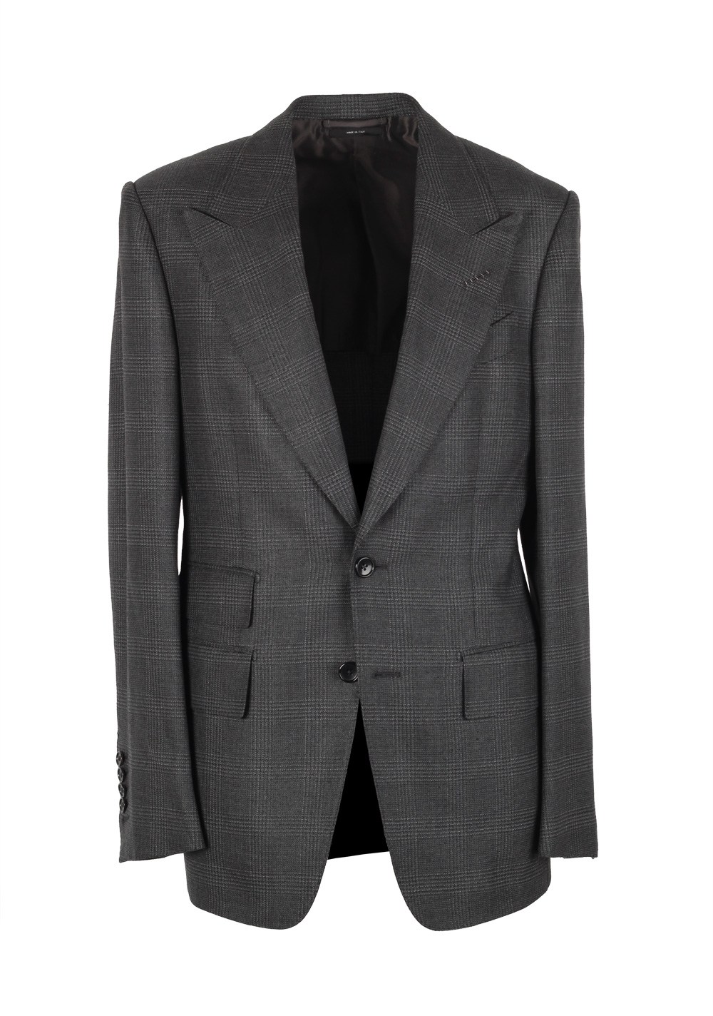TOM FORD Shelton Checked Gray Suit Size 46 / 36R U.S. In Mohair Silk Linen