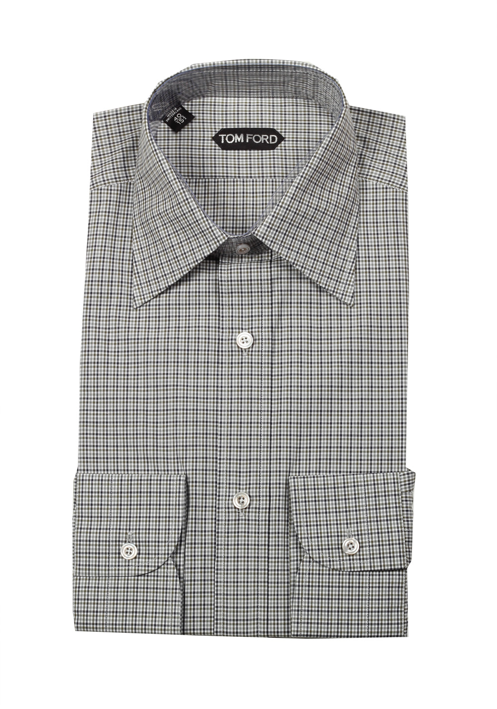 TOM FORD Checked White Gray Dress Shirt Size 40 / 15,75 U.S. | Costume Limité