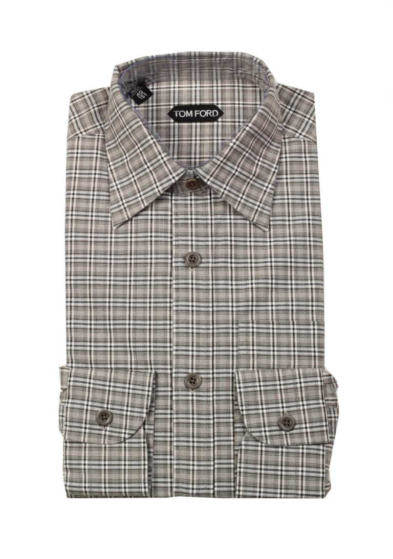 TOM FORD Checked Brown Dress Shirt Size 40 / 15,75 U.S. - thumbnail | Costume Limité