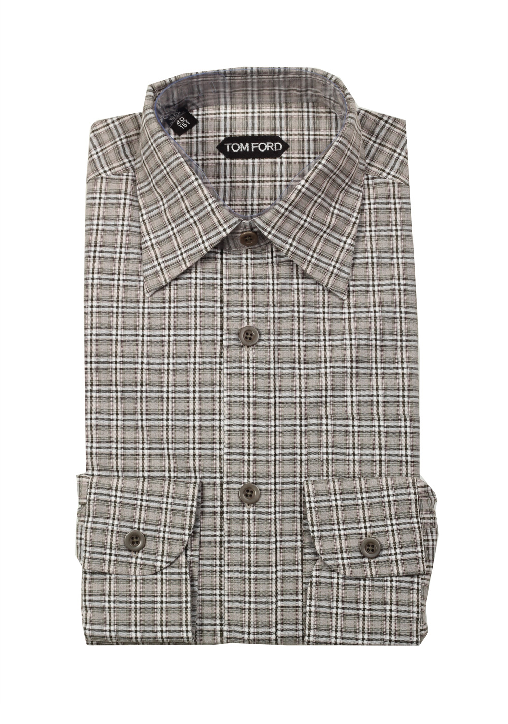 TOM FORD Checked Brown Dress Shirt Size 40 / 15,75 U.S. | Costume Limité