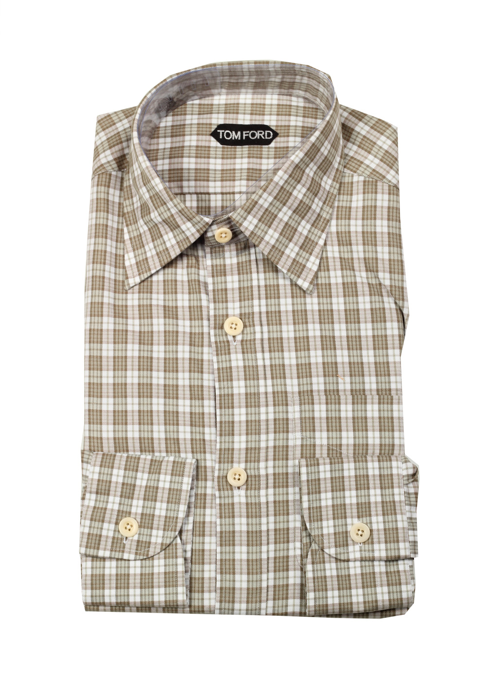 TOM FORD Checked Brown Dress Shirt Size 40 / 15,75 U.S. | Costume Limité