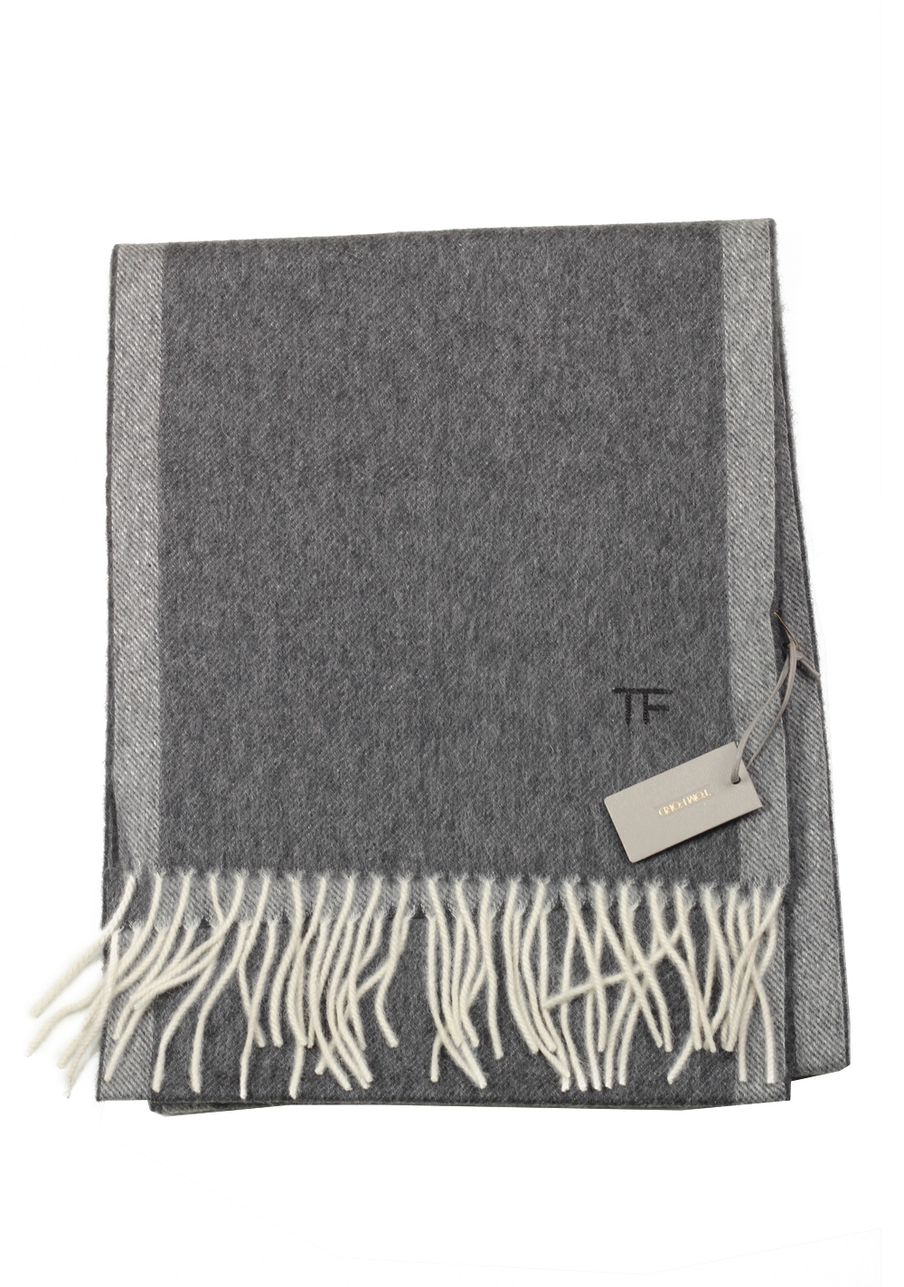 Tom Ford Gray Wool Alpaca Cashmere Signature Scarf 82″ / 11″ | Costume Limité