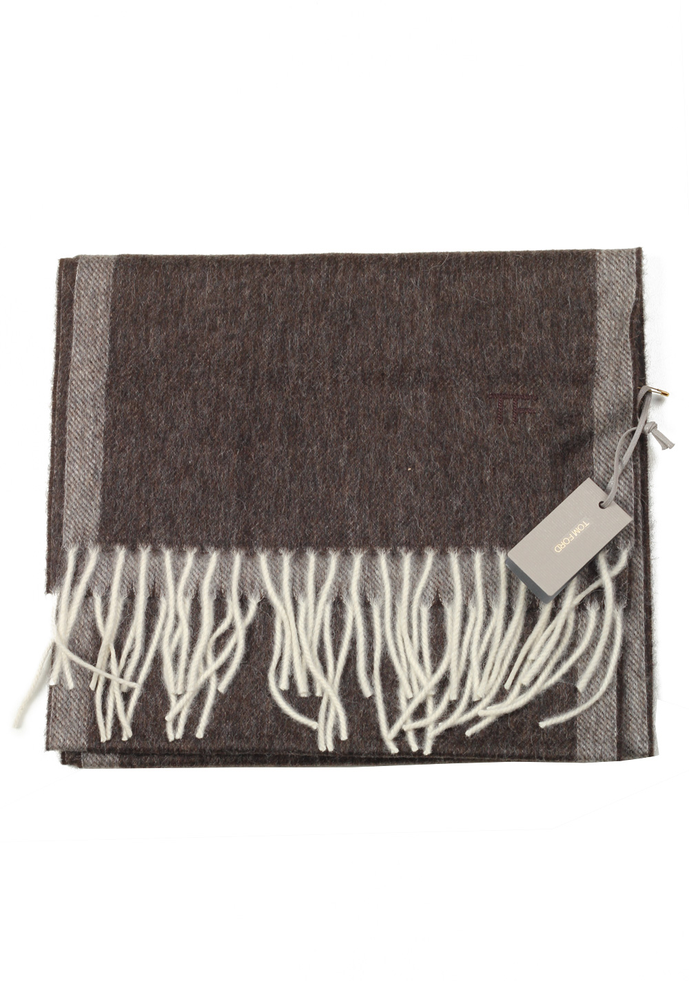 Tom Ford Brown Wool Alpaca Cashmere Signature Scarf 82″ / 11″ | Costume Limité