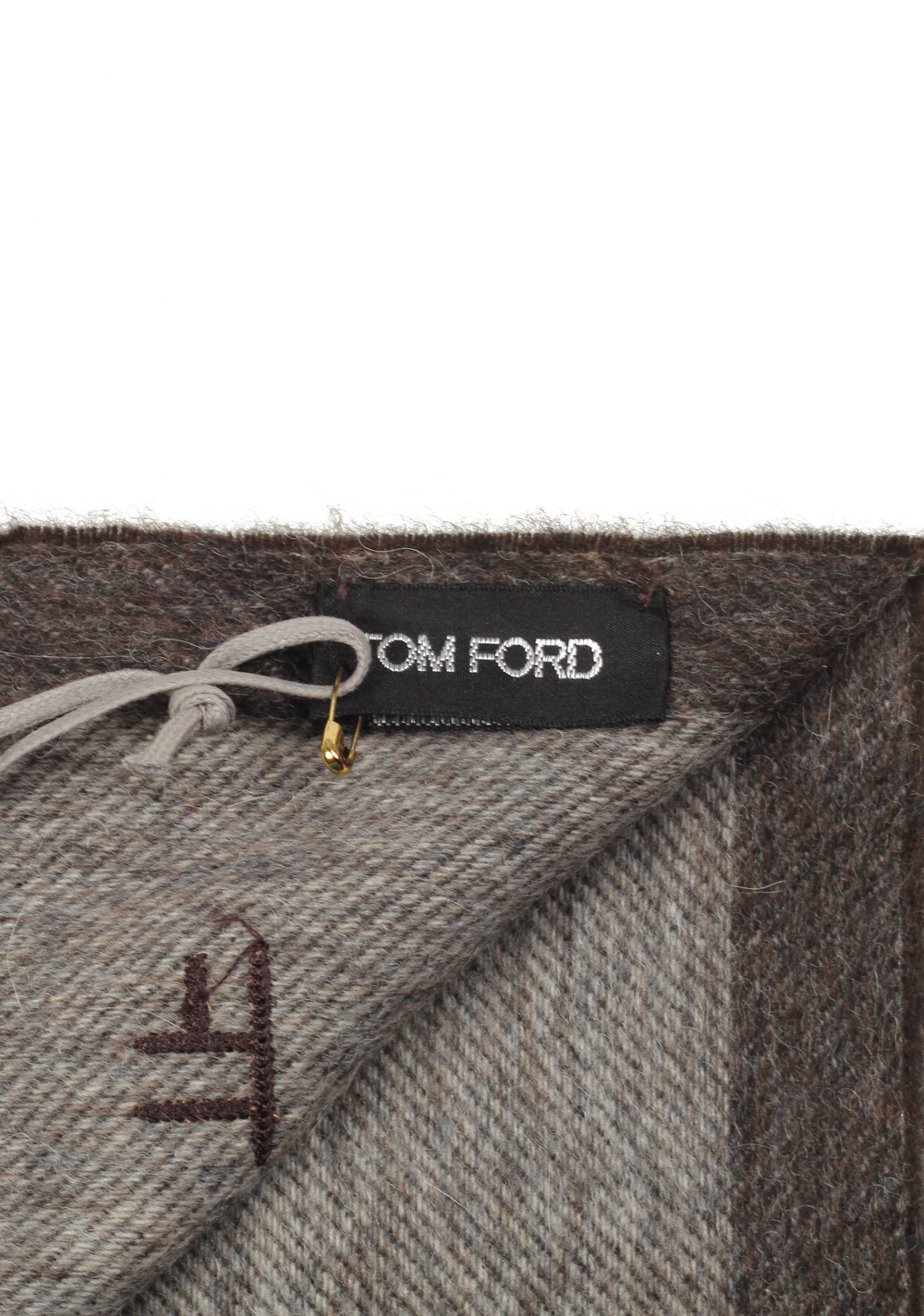 Tom Ford Brown Wool Alpaca Cashmere Signature Scarf 82″ / 11″ | Costume Limité