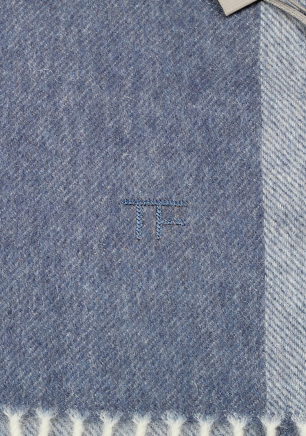 Tom Ford Steel Blue Wool Alpaca Cashmere Signature Scarf 82″ / 11″ | Costume Limité