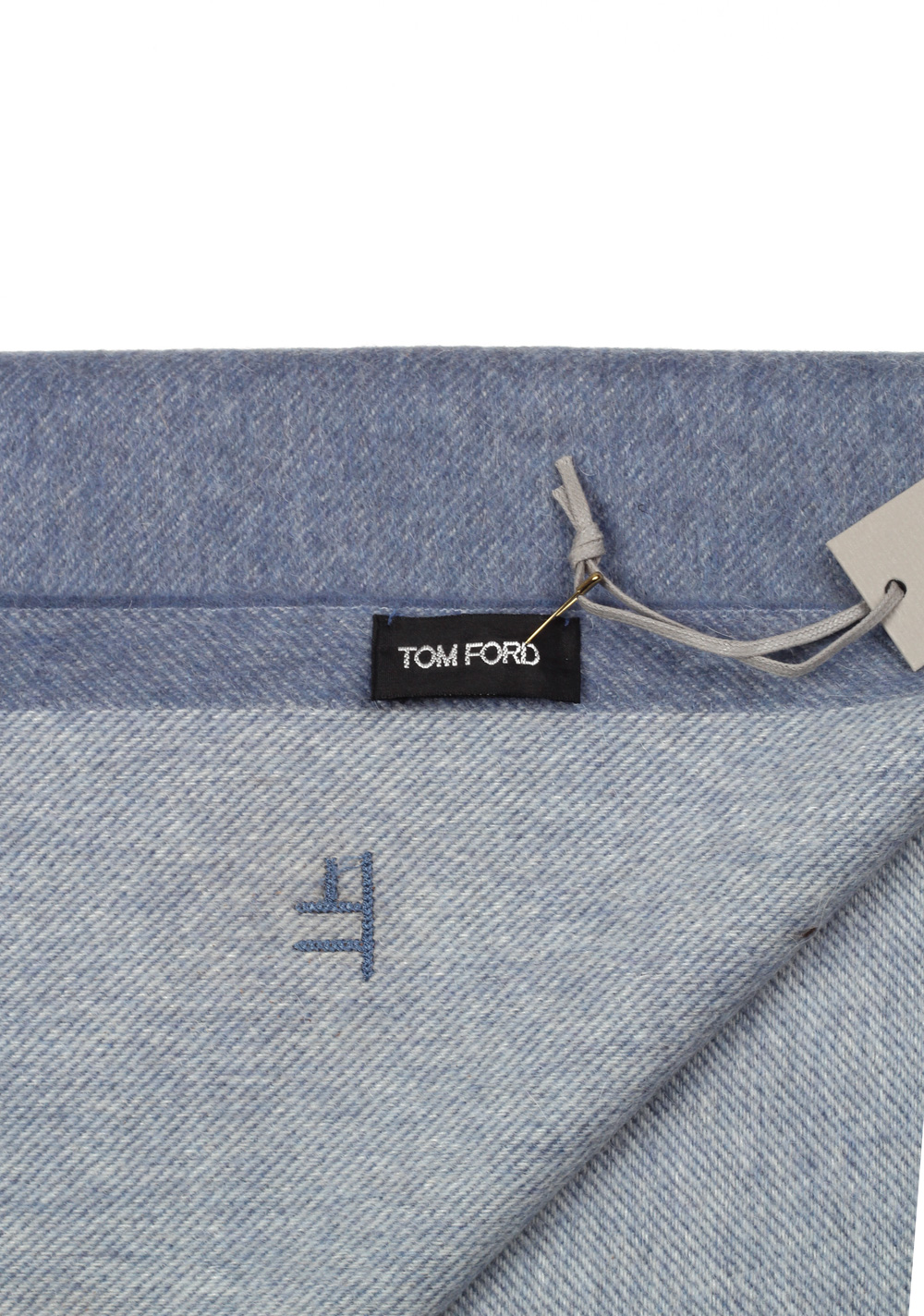 Tom Ford Steel Blue Wool Alpaca Cashmere Signature Scarf 82″ / 11″ | Costume Limité