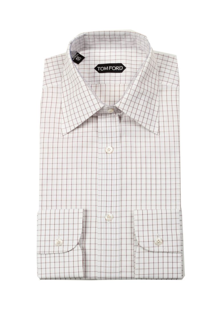 TOM FORD Checked White Brown Dress Shirt Size 40 / 15,75 U.S. - thumbnail | Costume Limité