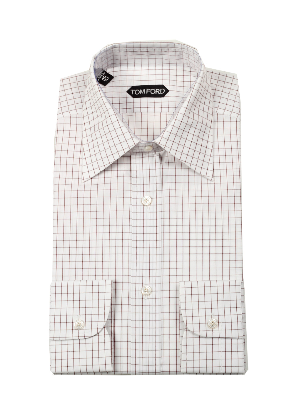 TOM FORD Checked White Brown Dress Shirt Size 40 / 15,75 U.S. | Costume Limité