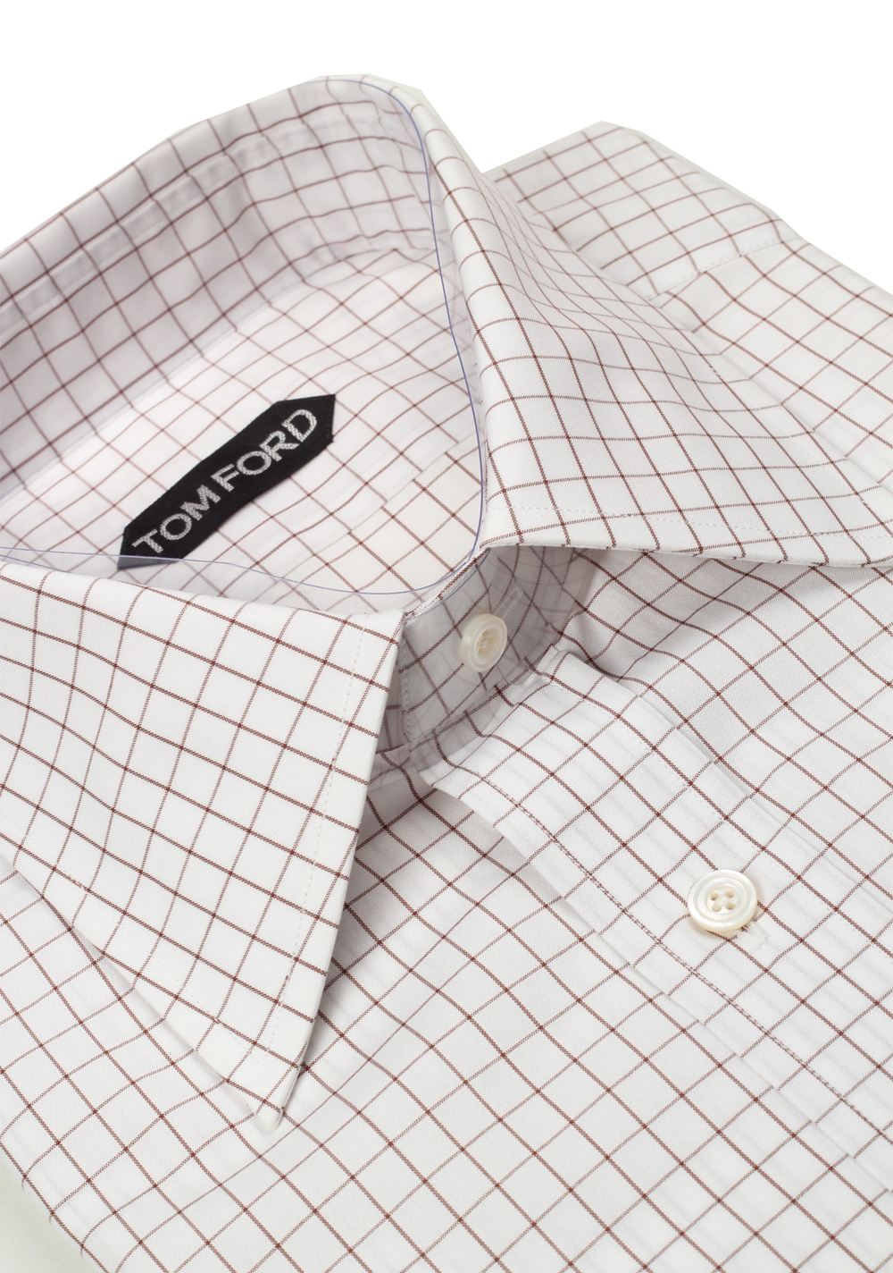 TOM FORD Checked White Brown Dress Shirt Size 40 / 15,75 U.S. | Costume Limité