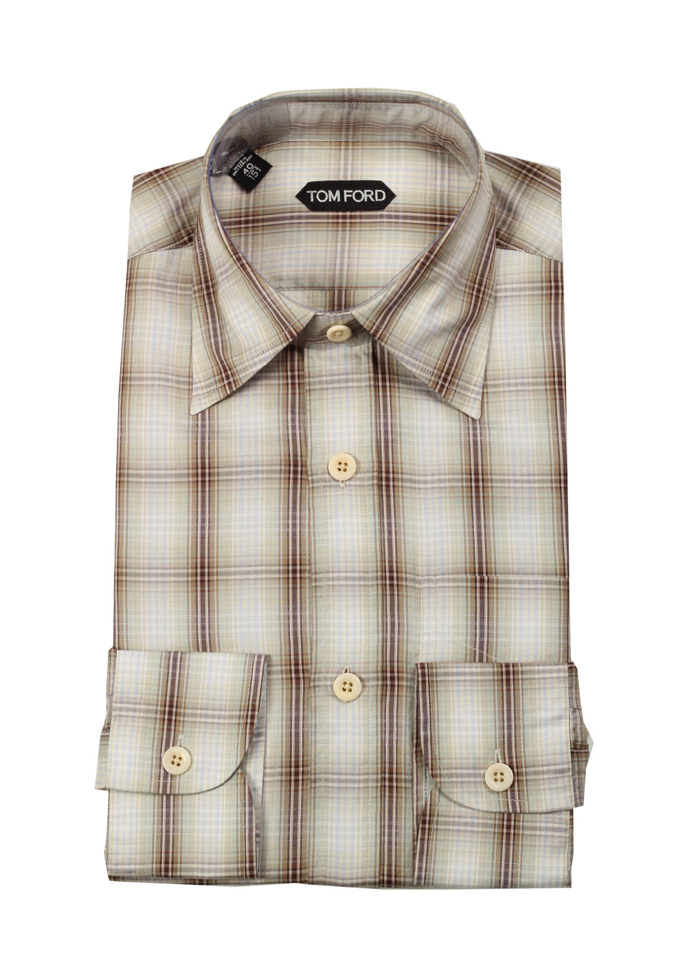 TOM FORD Checked Green Brown Dress Shirt Size 40 / 15,75 U.S. | Costume Limité