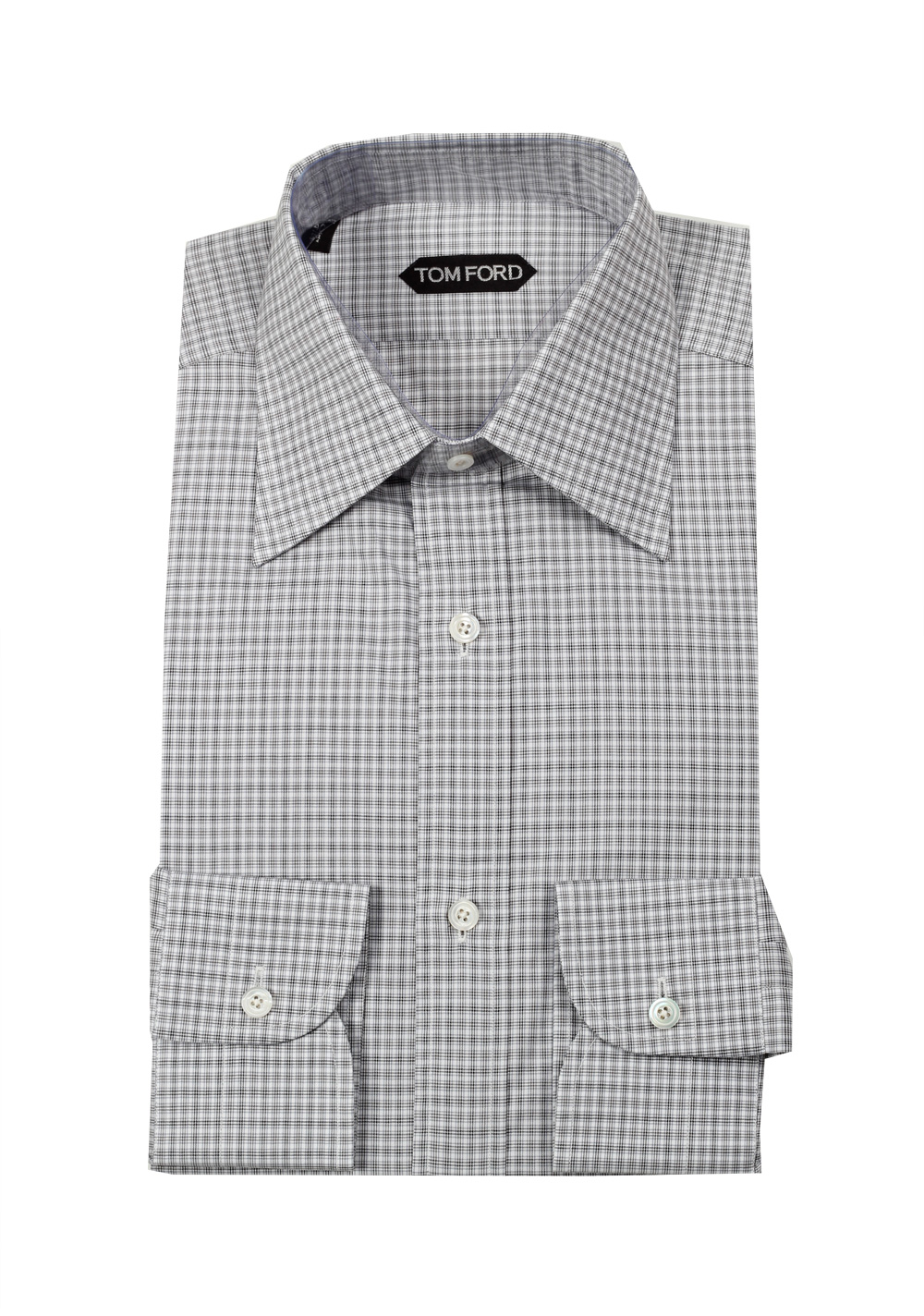 TOM FORD Checked White Gray Dress Shirt Size 40 / 15,75 U.S. | Costume Limité