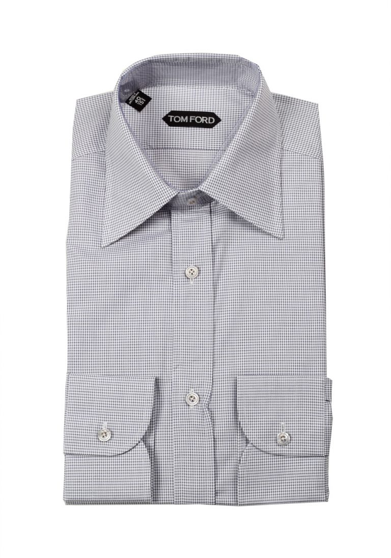 TOM FORD Checked White Blue Dress Shirt Size 40 / 15,75 U.S. - thumbnail | Costume Limité