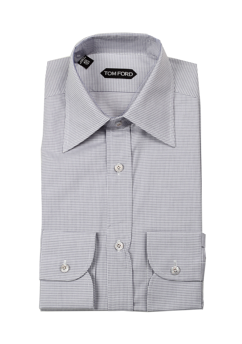 TOM FORD Checked White Blue Dress Shirt Size 40 / 15,75 U.S. | Costume Limité